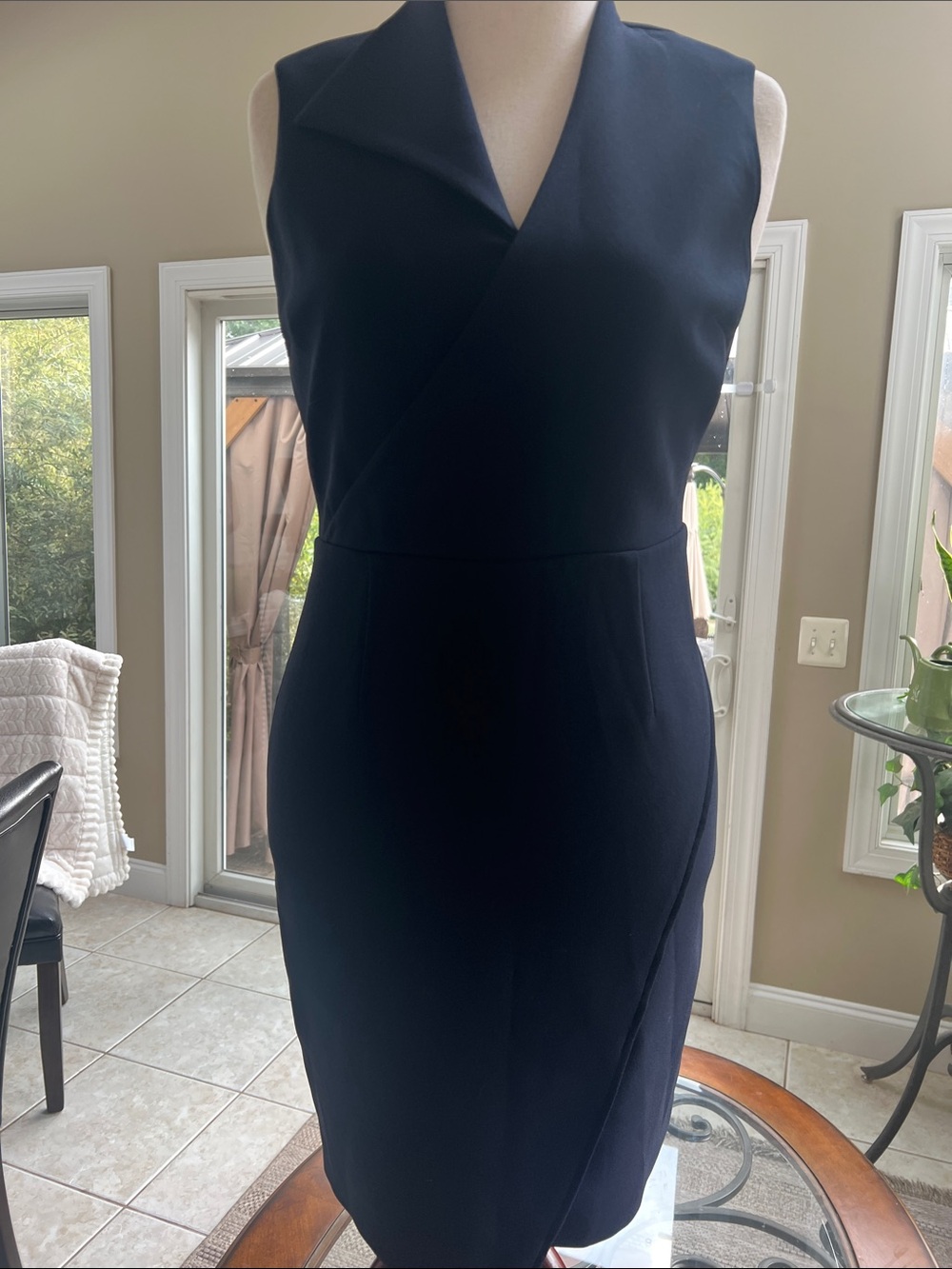 Elie Tahari Blue Asymmetric Collar Architectural Sheath Dress Professional